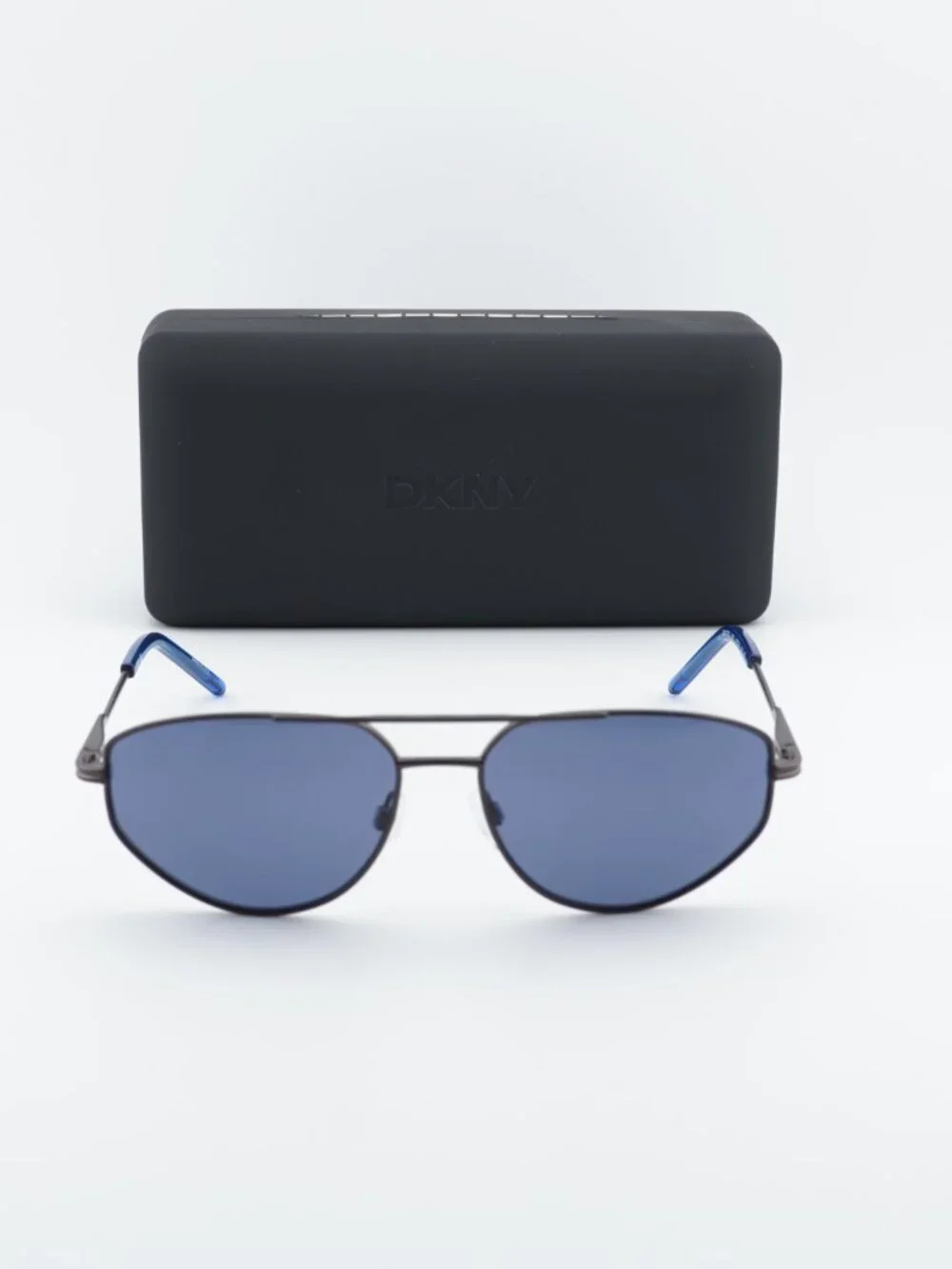 DKNY DK117S 070 Square Sunglasses - Satin Gunmetal/Blue